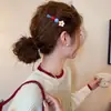 Pinza para el pelo con cuentas florales de color contrastante para mujer, pinza para flequillo lateral, accesorio para el pelo de estilo lindo y femenino, pinza de pico de pato