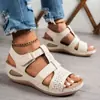 Sandalias de cuña con costura para playa para mujer, nuevo estilo de verano, suela gruesa, talla grande, 2026 Diseño cruzado de color liso europeo y americano