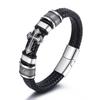 Amazon Cross-border Couro Simples Tecido Aço Inoxidável Cruz Pulseira Masculina Estilo Europeu e Americano Pulseira de Aço Titânio Jóias