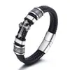 Pulseira Masculina de Aço Inoxidável com Cruz Amazon Transfronteiriça Simples de Couro Trançado Estilo Europeu e Americano Pulseira de Aço Titânio Joia