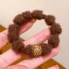 Alta elasticidade elegante luz luxo strass strass corda bola cabelo corda borracha tendão outono e inverno maillard cor pelúcia anel de cabelo