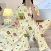 Pijamas coreanos ins sencillos de dibujos animados con estampado de dinosaurios transfronterizos se pueden usar para salir, para el dormitorio de estudiantes, para el hogar, traje al por mayor