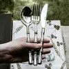 Juego de Cuchillo y Tenedor para Bistec de Acero Inoxidable 18/10 con Diseño de Nudo de Bambú, Cuchillo, Tenedor y Cuchara con Relieve Retro, Vajilla Occidental de Hotel y Restaurante de Alta Gama
