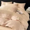 Nuevo Juego de Cuatro Piezas Jacquard de Seda de Hielo Lavada Nueva Sábana de Cama de Lujo Ligero Funda Nórdica Verano Tencel Suave Ropa de Cama para Dormir sin Ropa