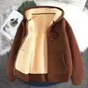 Chaqueta con capucha de terciopelo grueso y forro de borrego, otoño e invierno, holgada, casual, cálida, cárdigan deportivo, abrigo de invierno para hombre