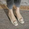Sapatilhas Femininas de Couro Genuíno com Salto Bloco, Boca Rasa, Fivela Quadrada Francesa, Salto Médio, Estilo para Noite, Sapatos Vintage Delicados