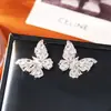 Pendientes de Mariposa con Diamantes de Nuevo Estilo, Moda de Lujo Ligero de Gama Alta, con un Diseño Dinámico y Súper Brillante de Circonita, Aguja de Plata S925