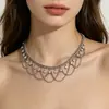 Colar Corrente de Moda Europeia e Americana Transfronteiriça com Pingente de Strass e Franja para Mulheres, Acessório de Corrente de Clavícula Versátil e Elegante