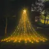 Luzes de Árvore de Natal Decorativas LED Luzes de Cascata Estrela de Cinco Pontas para Exterior Pátio Controle Remoto Luzes de Corda para Árvore de Natal Solar