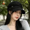 Boina Equestre Vintage Luxi para Mulheres Outono Inverno Boné Plano Rosto Afinando Literário Estilo Coreano Artístico Boné de Jornaleiro