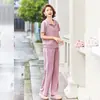 Conjunto Esportivo Casual de Verão para Mãe de Meia-Idade 2026 Novo Conjunto de Duas Peças com Gola para Mulheres de Meia-Idade e Idosas
