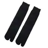 Meias de Dois Dedos para Mulheres, Estilo Japonês, Cor Sólida Simples, Listras Verticais, Meias de Cano Médio com Dedos Separados, Meias para Chinelo