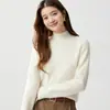 Otoño/Invierno Nuevo para Mujer Hombro Caído Cuello Medio Alto Tejido de Cable Color Sólido Elegante Commute Casual Manga Larga Cachemir Tejido Camiseta Base