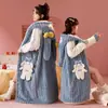 Camisola Feminina Outono e Inverno Espessada com Forro de Lã Coral Fleece Longa Pijama Infantil Camisola de Menina 2024 Flanela Roupas de Casa
