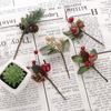 Recortes de Decoração de Caixa de Presente de Natal Recortes de Pinha de Planta Artificial de Natal Fruta Vermelha Polpa Acessórios de Decoração de Natal