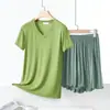 Conjunto de Camisetas Casuais Finas Soltas de Modal para Mulheres Primavera Verão Estilo Coreano Manga Curta Camiseta Tamanho Grande Emagrecedor Conjunto de Duas Peças