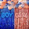 Decoración para fiesta de revelación de género de Amazon, guirnalda de globos y confeti para niño o niña, cortina con borlas azules y rosas