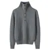 Suéter de cashmere com gola semiaberta abotoada, nova blusa base feminina tricotada em ponto trançado outono e inverno 2026, suéter de estilo doce com corte solto