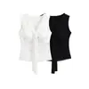 25237-26 Camisola Corta de Encaje Patchwork de Verano para Mujer, Estilo Puro Deseo Americano, Cuello en V con Cintas Lisas