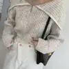 Suéter de punto coreano chic de otoño, simple y fresco, con cuello grande, diseño de cremallera, holgado, casual, de manga larga para mujer