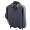 Novedad de Invierno Espesado con Terciopelo para Hombre de Dos Piezas Falsas Punto Casual Manga Larga para Adultos Mayores Suéter de Lujo Ligero Venta al por Mayor