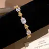 ¡Brillo Estrella Rosa! Pulsera Ovalada de Flor con Circonita Bañada en Oro Real, Sensación de Lujo Ligero de Alta Gama, Joyería para Fiestas para Mujeres
