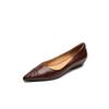 Em estoque, sapatos de salto baixo com bico fino e quatro cores, estilo trançado, couro genuíno, bico baixo, para o trabalho, para mulheres