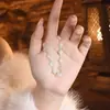 Pulseira de Prata Pura 999 Trevo de Quatro Folhas, Pulseira Elegante Estilo Francês de Luxo Leve com Zircônia Microincrustada para Mulheres, Joia de Pulseira de Nicho