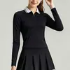 Roupas de Tênis de Malha Outono Inverno para Mulheres Respirável Gola Polo Roupa Esportiva Manga Longa Anti-exposição Saia Plissada Outdoor Golfe