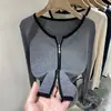 Cárdigan de punto de manga larga con cremallera doble de diseño europeo para mujer 2024 Otoño Nuevo estilo Estilo extranjero Camiseta top para llevar debajo