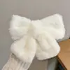 Horquilla de pelo con lazo grande de peluche, horquilla blanca para la parte trasera de la cabeza, accesorio para el pelo con pinza peluda para otoño e invierno de cibercelebridades.