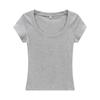 Nueva Camiseta de Manga Corta con Cuello en U para Mujer Verano 2026, Sencilla y Versátil, Ceñida a la Cintura, Adelgazante, Top de Color Sólido de Alta Gama para Mujer