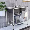 Fregadero de Acero Inoxidable para Cocina y Hogar con Soporte, Doble Tina Engrosada, Fregadero para Lavar Platos, Lavamanos con Rejilla