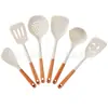 Juego de espátulas de silicona, resistentes a altas temperaturas, para utensilios de cocina antiadherentes, espátula de cocina con mango de madera, cuchara para sopa, herramientas de cocina para el hogar