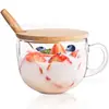 Amazon Aveia com Leite Café da Manhã Aveia Copo de Vidro com Tampa de Madeira Colher Copo de Água Caneca para Café ou Iogurte