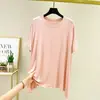 Novo pijama feminino de verão plus size para usar como roupa externa, camiseta casual de manga curta modal soltinha plus size, peça básica versátil para mulheres