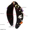 Nueva Diadema de Halloween para Mujer, Nudada con Pedrería y Perlas, Accesorio de Sombrero de Calabaza Fantasma, Accesorio Decorativo para el Cabello de Fiesta