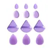 Juego de 12 piezas de gotas de cojín de aire triangulares moradas huevo de belleza para maquillaje borla para polvo de maquillaje mojar en agua para volverse húmedo y seco doble propósito dedos