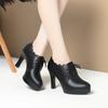 Uma geração de primavera e outono couro macio sola macia Joker moda confortável salto alto cadarço boca profunda sapatos sapatos de couro femininos sapatos