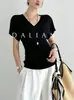 ¡Eleva los hombros y hace que la cabeza se vea más pequeña! Top de Cuello en V con Cintura Plisada y Ceñida, Camiseta Suelta de Verano con Mangas Cortas y Caída para Mujer