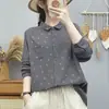 Camisa de gasa de algodón de doble capa con estampado floral para mujer, de manga larga, estampado floral artístico vintage, suave y agradable para la piel, algodón puro, top de corte holgado