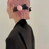 Serie Avanzada Black Pink ~ Pasador de Pelo Anillo para el Cabello con Rosa Satinada Tridimensional Vintage Clip Superior para Cola de Caballo Alta Accesorios para el Cabello con Diseño de Nicho
