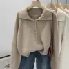 Suéter Pulóver Estilo Coreano Estilo Perezoso con Solapa Grande para Mujer Otoño e Invierno 2026 Ropa de Punto Holgada y Versátil Adelgazante para Mujer