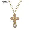 Wt-Jn374 Piedra Preciosa de Colores Jade Rojo Amatista Piedra Brillante Concha Chapado en Oro de 18K Collar Largo con Colgante en Forma de O de Latón