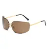 2024 nuevas gafas de sol sin montura con borde marrón vintage para mujer, personalidad, protector solar, montura grande, gafas de sol Y2K, anti-ultravioleta-