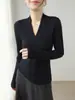 Elegante Suéter de Punto Ajustado con Cuello en V y Textura de Ondas de Agua para Mujer, Jersey de Lana Básico de Manga Larga para Otoño e Invierno