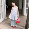 Vestido blanco dulce tipo coreano con tirantes para niña, conjunto en capas con jeans, nuevo conjunto de vestido tipo tank para primavera-verano 2026