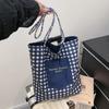 Bolsa de Lona a Cuadros Doble Cara Estilo Americano para Mujer, Bolso Tote para Viajar, Bolso de Mano Retro de Color Contrastante, Nuevo Bolso Familiar de Primavera