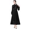 Foto Real de Vestido Elegante de Encaje Soluble en Agua con Clase de Manga Larga y Encaje de Seda con Cordones para Mujer con Cintura Alta y Falda Slim Midi