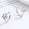 Estilo Fresco Pendientes de Diamante de Trébol de Cuatro Hojas para Mujer Verano Plata de Ley 925 Simple Versátil Clavo de Hélice Auricular Joyería de Oreja Elegante de Lujo Ligero